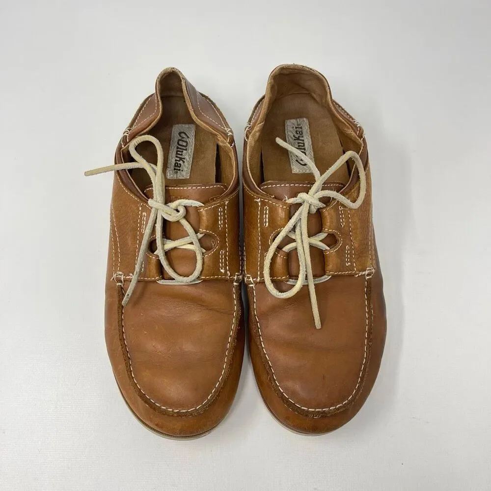Olukai Moku Leather Loafers Boat Shoes Dark Java Men’s Size 9.5